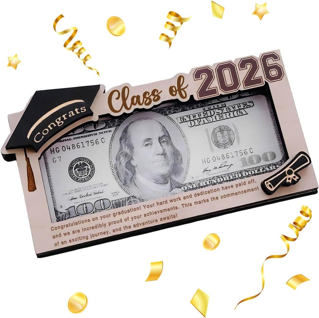 Graduation Gifts 2026 Money Holder, Wooden Graduation Money Cash Envelope Box for Class of 2026 Senior College University Graduates Holiday Christmas Gifts