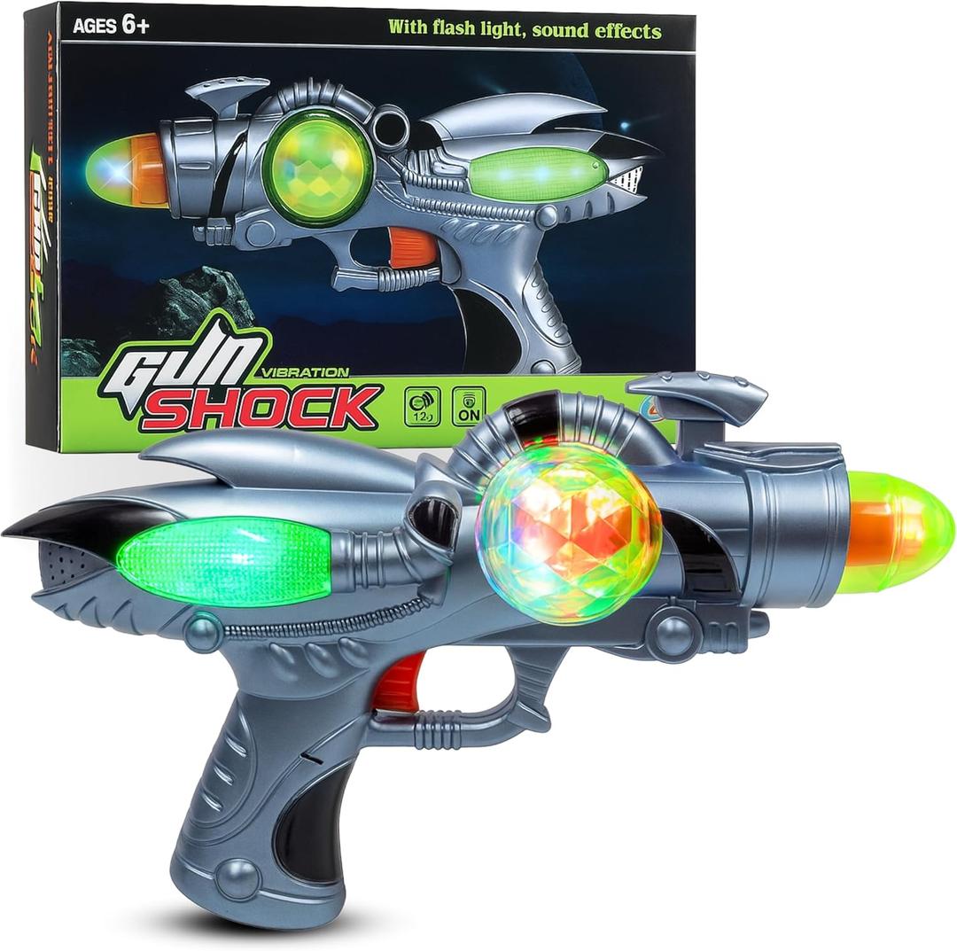 Electric Toy Space Gun, Galactic Infinity Alien Blaster Pistol for Kids Pretend Play with Flashing LED Lights and Blasting Laser FX Sounds