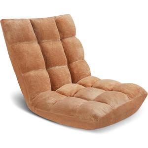 Floor Chair 14 Adjustable Positions w/Back Support, Padded Lazy Sofa w/Breathable Cotton & Skin-Friendly Coral Velve for Reading Meditating Gaming,Camel