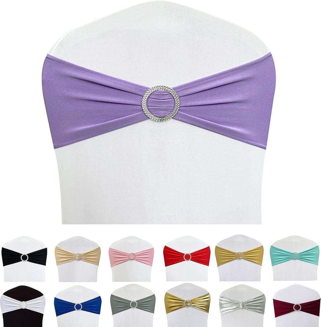 Spandex Chair Sashes Bands 50PCS Stretch Chair Ties Bows with Buckle Slider for Wedding Party Banquet Decoration (Lavender)