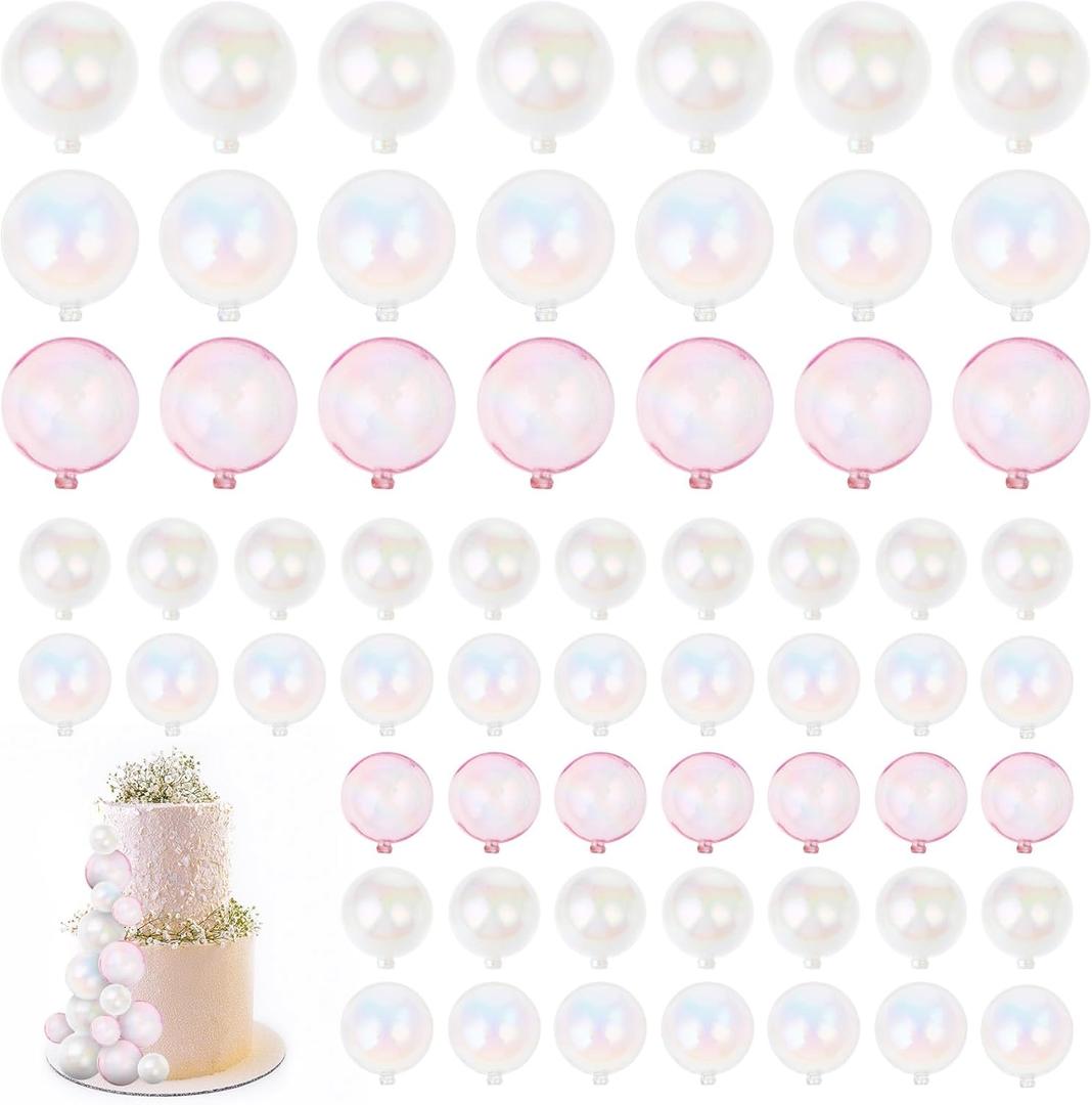 108 Pcs Bubble Cake Topper for Birthday Decorations - Multiple Sizes Transparent Plastic Cake Ball Decor- Colorful Cupcake Cakes Insert For Baby Shower Anniversary Wedding Decorations Party
