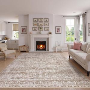 Lahome Area Rugs 9x12 Living Room - Vintage Washable Large Rugs For Living Room Non Slip Ultra-Thin Soft Bedroom Rugs, Neutral Farmhouse Stain Resistant Boho Rug For Dining Room Office (Taupe, 9'X12') (9ftx 12ft)