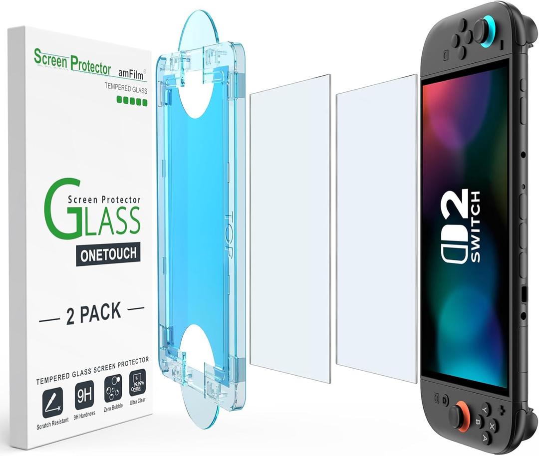 Amfilm Auto-Alignment Onetouch For Nintendo Switch 2 Matte Finish Screen Protector 2025, Tempered Glass, 30 Seconds Installation, Bubble Free, Anti Glare, Touch Sensitive, Anti Fingerprint [2 Pack] (SWTCH2-7.9")