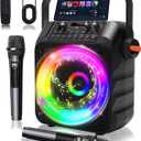 Karaoke Machine, Portable Karaoke System with 2 Wireless Rechargeable Microphones, 60W PA Speaker 6.5" Subwoofer, TWS, AUX, USB, TF, REC, TV, 7 Colourful Lights, for Home & Outdoor