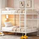 Bellemave Full Over Full Bunk Bed, Heavy Duty Metal Bunk Bed Frame with Ladder and Guardrail for Kids, Adults, Can be Split into 2 beds, White