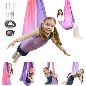 Sensory Swing, Indoor & Outdoor Sensory Swing for Kids & Adults, Double Layer Therapy Cuddle Swing for Kid with Autism, Holds up to 300lbs, Pink