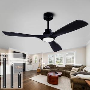 52" Wood Ceiling Fan with Lights Remote Control,Quiet DC Motor 3 Blade Ceiling Fans for Patio Living Room, Bedroom, Office,Indoor Outdoor(Black)