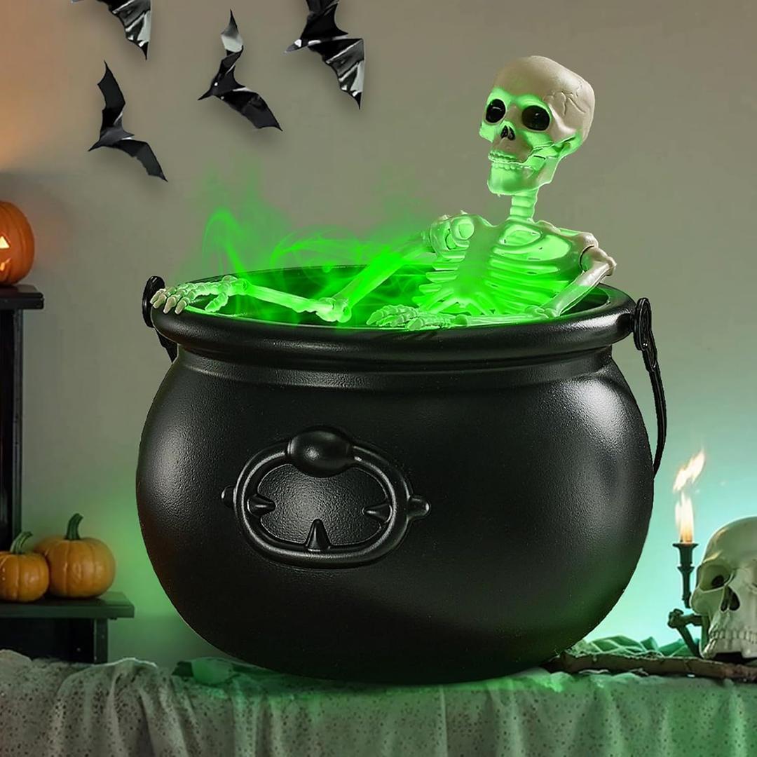 Halloween Decorations Indoor - Witches Cauldron with Skeleton & Fog Maker with Mist Diffuser - Skeleton Halloween Party Decor for Table Desk Mantel Room Home