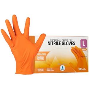 Royalty Premier 8 Mil Disposable Orange Nitrile Rubber Gloves. Heavy Duty, Food Safe, Mechanic, Cleaning. Diamond Texture. Size M