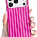Yeddabox for iPhone 17 Pro Case Cute Striped Phone Case Soft TPU Slim Shockproof Phone Cover for Women Girls, Hot Pink