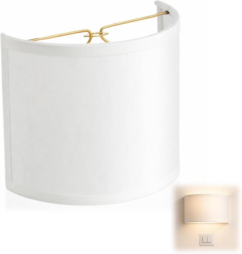 VIHOSE 4.5 Inch Half Barrel Wall Sconce Shield Lamp Shade Lamp Semicircle Fabric Shades for Wall Sconce Replacement Stairwell Bedside Hallway, White