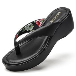 Tilocow Platform Sandals for Women Round toe Wedges Woman Comfort Slides Ladies Thong Style Flip Flops 7.5