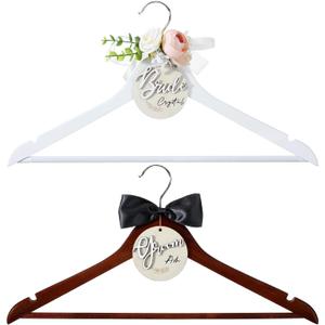2 Pack Wedding Hanger Gift Bride Groom Bridal Hanger with Tags for Wedding Dress(Pink)