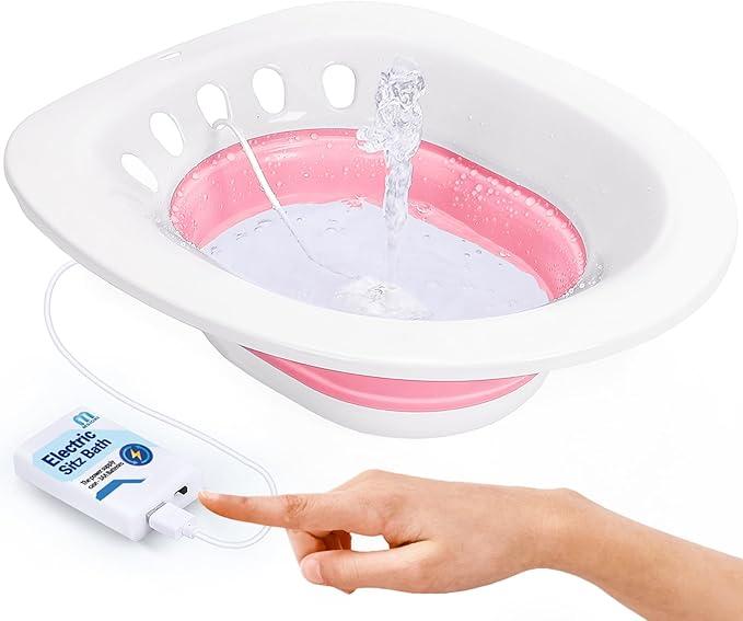 Msiori Electric Sitz Bath for Toilet Seat - Suitable for Pregnant Women and Perineal Care, Hemorrhoids, Sitz Bath Kit for Women, Perineal Soaking - Yoni Steam Seat - Collapsible - Pink