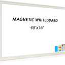 Large White Board for Wall, 46.5''x34.7'' Magnetic Dry Erase Board, 4'x3' Decorative Whiteboard with White Vintage Wooden Frame, Hanging Writing Board for Home Office School Classroom