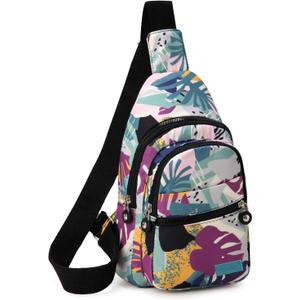 EVANCARY Small Sling Bag for Women Men, Sling Backpack Chest Daypack Crossbody Bag for Travel Outdoor Hiking (R Multicolor Leaves)
