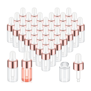 100 Pcs Mini Glass Oil Dropper Bottle Bulk, Clear Essential Small Empty Bottles Sample Containers Perfume Liquid Vials with Cap for Traveling (3 ml,Rose Gold)