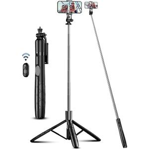 71" Phone Tripod & Selfie Stick, All in One Extendable Cell Phone Tripod with Wireless Remote, Tripods Stand for iPhone & Travel Selfie Stick 360 Rotation Compatible with iPhone Android, Camera (Black)