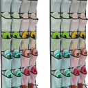 Felibeaco 2 Pack Over The Door Shoes Organizers, Behind Door Shoes Hang Holder Rack with 48 Mesh Large Pockets, Clear Fabric Shoes Hanger Storage Organizer Bag for Bedroom, Pantry, Dorm, White