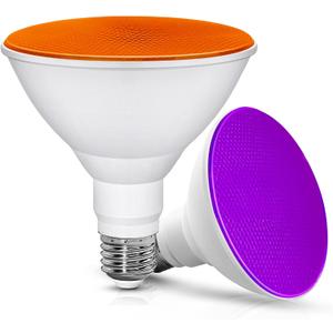 Orange Purple Halloween Light Bulb, 15W(150W Equivalent) LED PAR38 Flood Lights OutdoorE26 Base Colored LED Bulbs For Halloween, Christmas Decorations, Party Holiday Lighting, No-Dimmable, 2 Pack