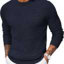 COOFANDY Men Dress Crewneck Sweater Pullover Knit Long Sleeve Casual Slim Fit Sweater (Small, Navy Blue)