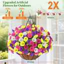 2 x Elyum Artificial Hanging Flowers for Outdoors, Fake Flowers Artificial Petunias Hanging Baskets for Outdoors, UV Resistant Fake Hanging Plants Flowers for Outside Garden Patio Porch Decor