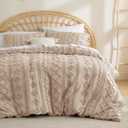 Bedsure Boho Duvet Cover Queen Size - Boho Bedding, Tufted Queen Duvet Cover for All Seasons, 3 Pieces Embroidery Shabby Chic Home Bedding,Comforter Not Included (Beige 90" x 90")
