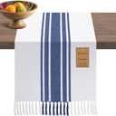 Table Runner 90 Inches Long 100% Cotton - Farmhouse Table Runners for Everyday Use Weddings Parties BBQ's Holidays - 14x90 Inch Rustic Vintage Dining Table Runner Blue