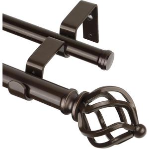 KAMANINA Double Curtain Rod 36 to 72 Inches (3-6 Feet) Antique Bronze Curtain Rods for Windows, 7/8 Inch Telescoping Heavy Duty Drapery Rods with Decorative Twisted Cage Finials