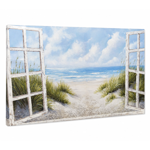 Window Beach Wall Art Prints Large tropical Seascape Picture Coastal Ocean Landscape Canvas Bedroom Blue Ocean Artwork Relaxing Living Room Sea Scene Painting Horizontal Summer Seascape Decor 48 x 24