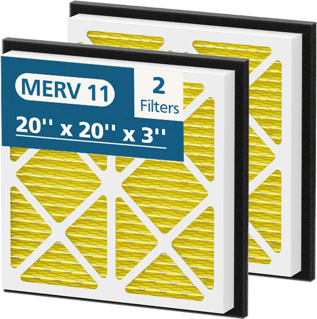 20x20x3 MERV 11 Air Filter Compatible with Zephyr VGF Series 20x20x3 Whole Home Deep Pleated Return Air Grille Filter, MERV 11 Air Filtration System, Yellow (2 Pack)