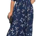 Keluummi Plus Size Wedding Guest Maxi Dresses for Curvy Women, Summer Formal Floral V Neck 3/4 Sleeve A Line Long Party Dress (Blue)