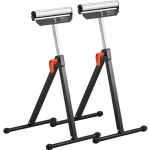 VEVOR 2-Pack Roller Stands, 135 lb Load Capacity, 26.8-42.5'' Adjustable Height, Folding Heavy Duty Design with 11.5 in Polished Steel Roller Head, for Table Saw Outfeed Woodworking Extension Support