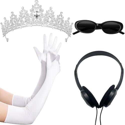 Brimekichio White Tiara Gloves Sunglasses Headphones, Princess Costume Accessories for Women Princess Cosplay Bachelorette Party Decorations