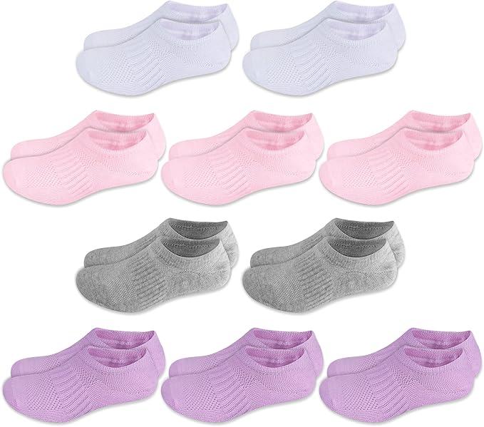 Cozi Foot 10 Pairs Boys Girls No Show Socks Cotton Non Slip Low Cut Socks (Small, C02-black)