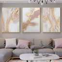 Pink Abstract Canvas Wall Art For Living Room, Large Gold Abstract Painting Water Flow Shape For Bedroom, Framed Modern Wall Pictures for Home Decor Ready to Hang 28x60 inches