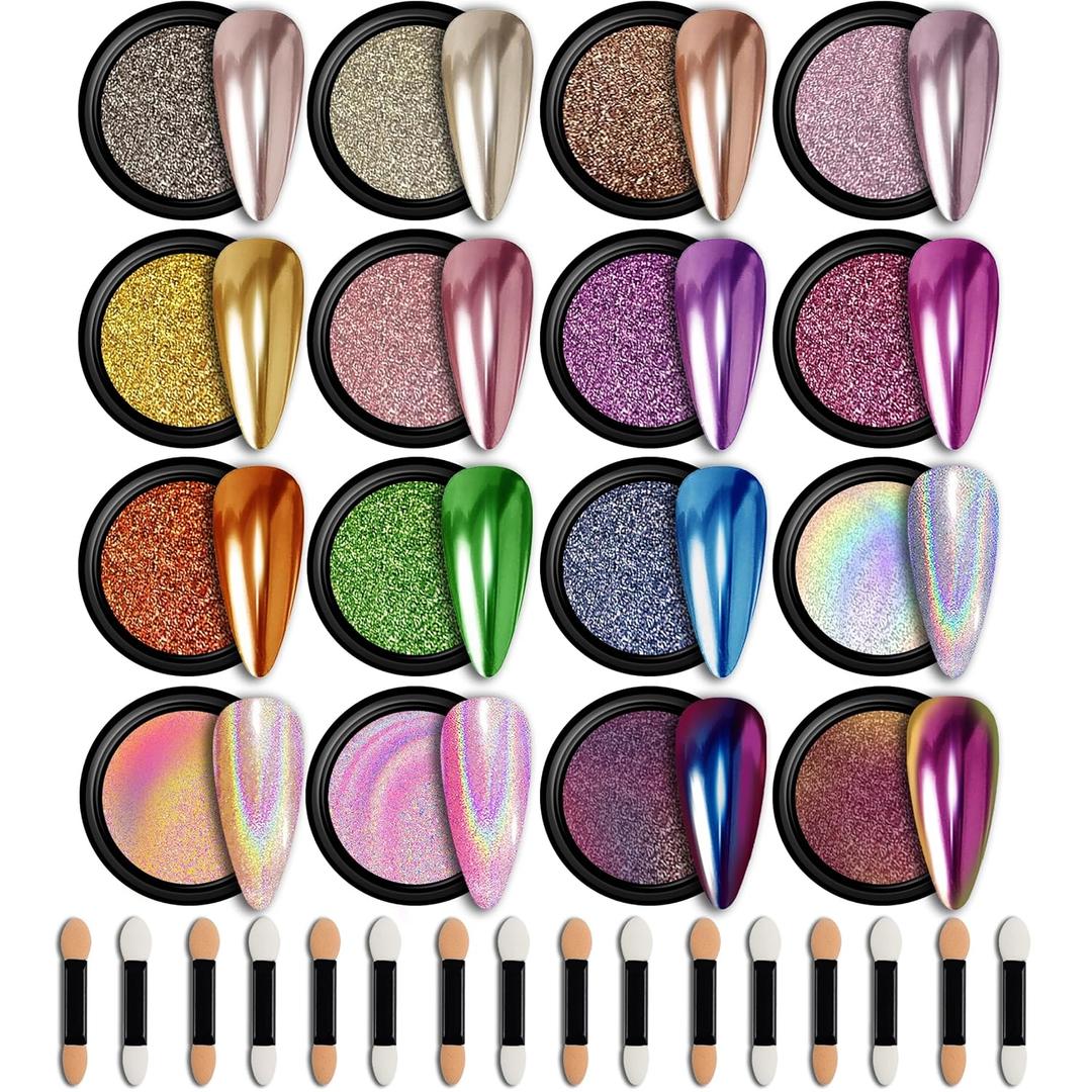 Gel Party,Set 02,Chrome Powder,16 Colors,Missing 08 Colors