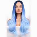 BERON Blue Wigs Long Wavy Wig for Women Girls Blue Ombre Colored Heat Resistant Synthetic Hair Wigs for Cosplay Party Daily or Use