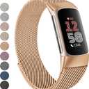 Vanjua for Fitbit Charge 6 Bands Women Men, Stainless Steel Metal Mesh Loop Adjustable Wristband Replacement Strap Compatible with Fitbit Charge 6 Fitness Tracker (Rose Gold)