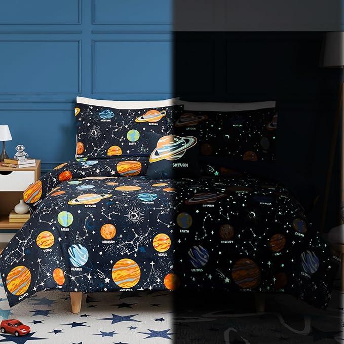 Glow in The Dark Kids Comforter Set Full Size for Boys Teen, Space Bedding Set 1 Comforter, 1 Decor Pillow, 2 Pillow Shams Visit the Kaleido Space Twin/Twin XL,