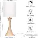 Bedside Touch Lamp, 3 Way Dimmable Touch Control Table Lamp, Wood Grain Farmhouse Table Lamp, Modern Nightstand Lamp with White Shade for Bedroom, Dorm, Office, 3000K LED Bulb Included