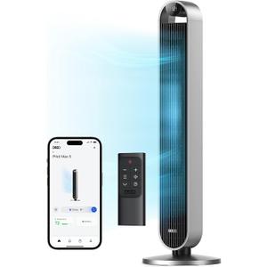 Dreo Tower Fan for Bedroom, 42 Inch 120 Oscillating Fan, 25dB Quiet DC Motor, 28ft/s Velocity Bladeless Standing Fan with 12 Speeds, 4 Modes, 12H Timer Cooling Fans for Home, Living Room, Pilot Max S