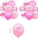 46Pcs Pink Bow Birthday Party Decorations Include Happy Birthday Banner-Cake Topper-Cupcake Toppers-Balloons-Backdrop for 7th Birthday Decorations for Girls