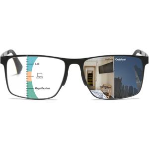 Photochromic Reading Glasses Multi Focal Reading Glasses for Men Clear on Top Readers on Bottom Progressive Reader (Black)