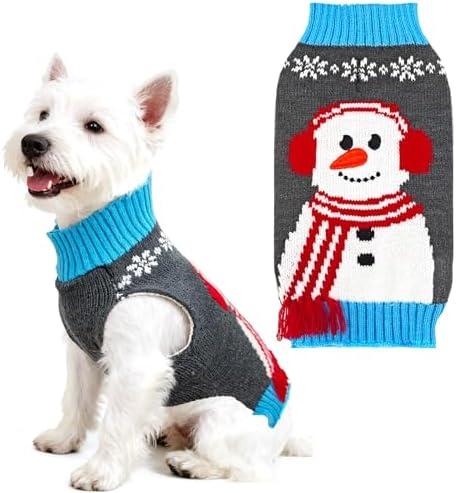 UETZLTB Dog Christmas Sweater Ugly Snowman Pet Sweaters Clothes Holiday Xmas Puppy Outfit Present for Small Medium Large Dogs Cats Boys Girls Turtleneck Knit Soft Warm Doggy Apparel (Grey Snowman,L)