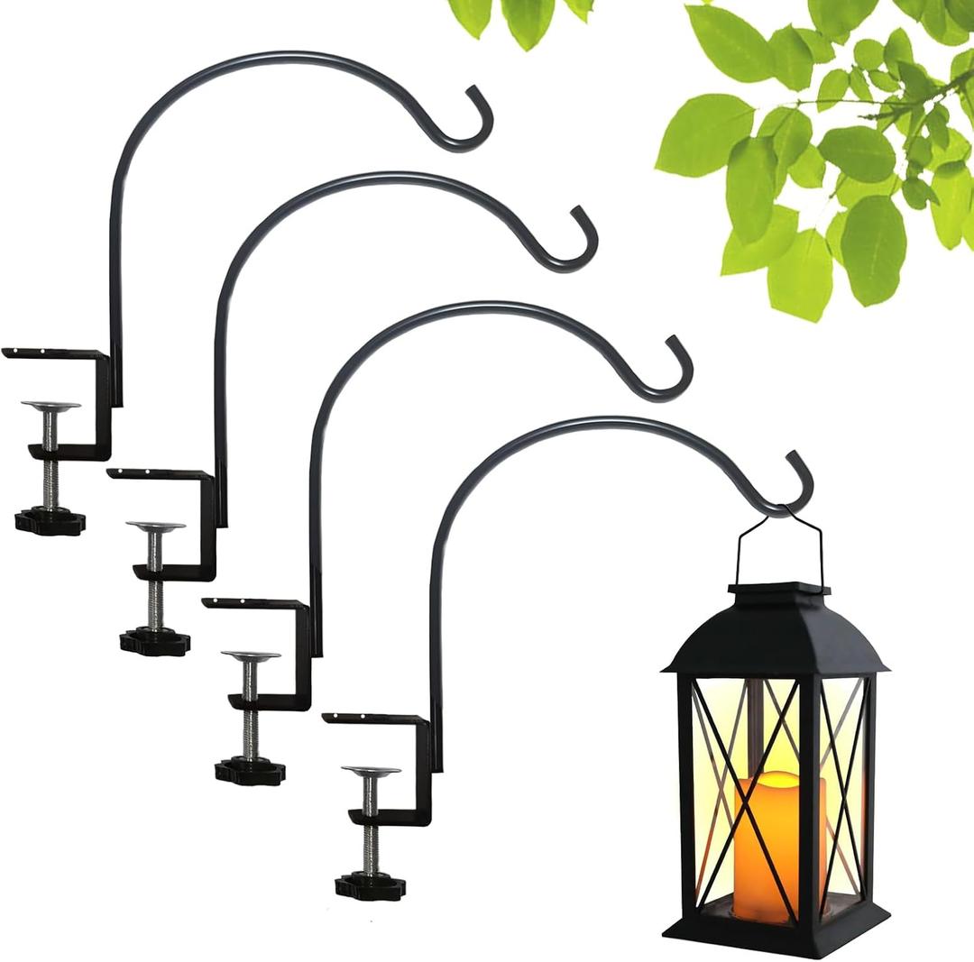 Short Deck Hook for Railing 4 Pack Deck Bird Feeder Pole with 3.3 Inch Strengthened Clamp for Hanging Bird Feeders, Lanterns, Wind Chimes, Flower and Plant Baskets (4)Lanterns Not Included