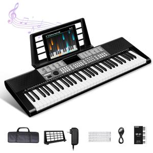 TERENCE Keyboard Piano 61 Keys Dual HiFi Speakers Digital Piano with 51 Panel Function Buttons LED Display Dual Keyboard 2 Power Options Electric Piano Support for Headset and Microphone (black)