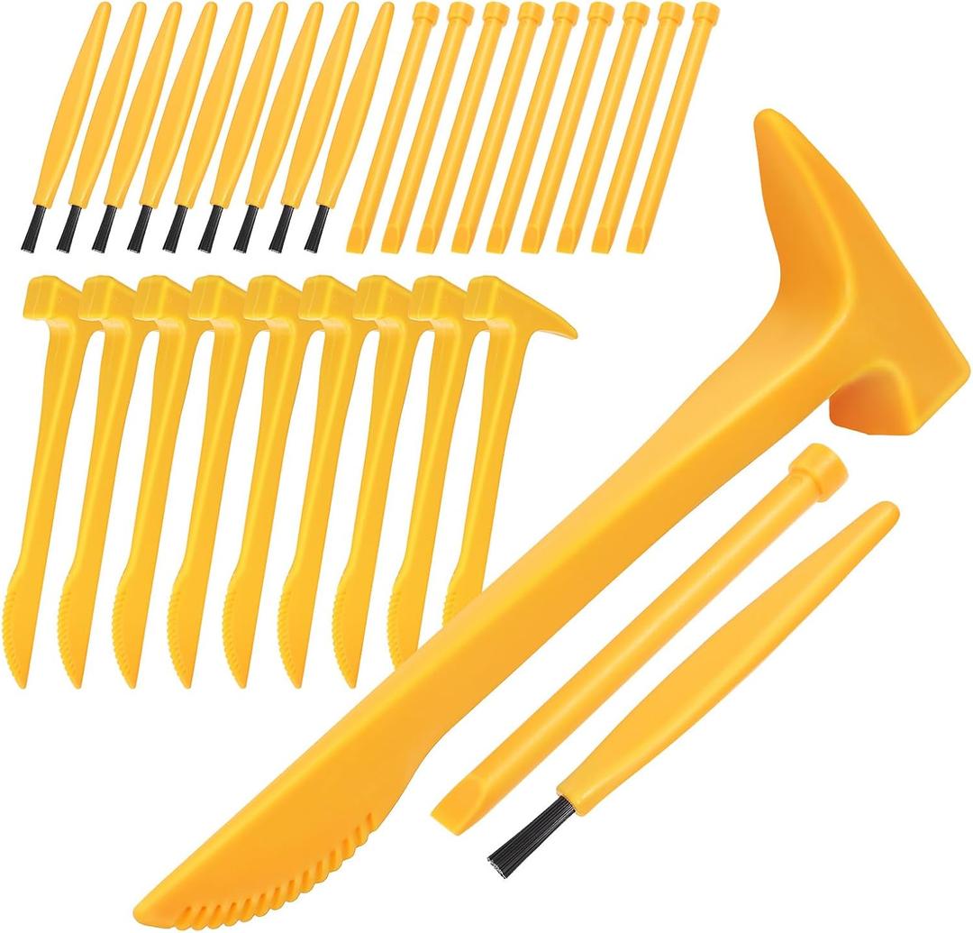 10 Set Excavation Tool Kit: Dino Fossils Dig Kit for Kids, Bulk Archaeology Dig Tools with Mini Hammer Chisel and Brush for Fossil Gem Digging, Science Toy