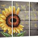 Artsbay Sunflower Wall Decor Sunflower Kitchen Decor Yellow Flower Butterfly Picture Print for Living Room Bedroom 48" W x 32" H x 3PC