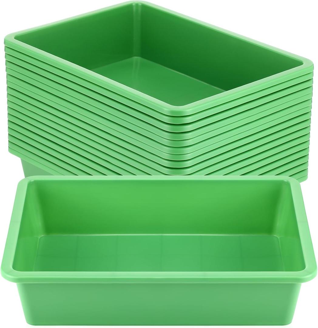 Hoteam 18 Pcs Flat Storage Organizer Bins Letter Size Paper Tray Classroom Storage Plastic Art Trays Classroom Pencil Organizer Baskets for School Office Teacher Book Organization(Green)